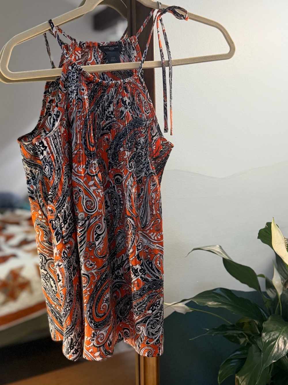 Ann Taylor Petite Orange Black White Paisley Halter Dress XXSP